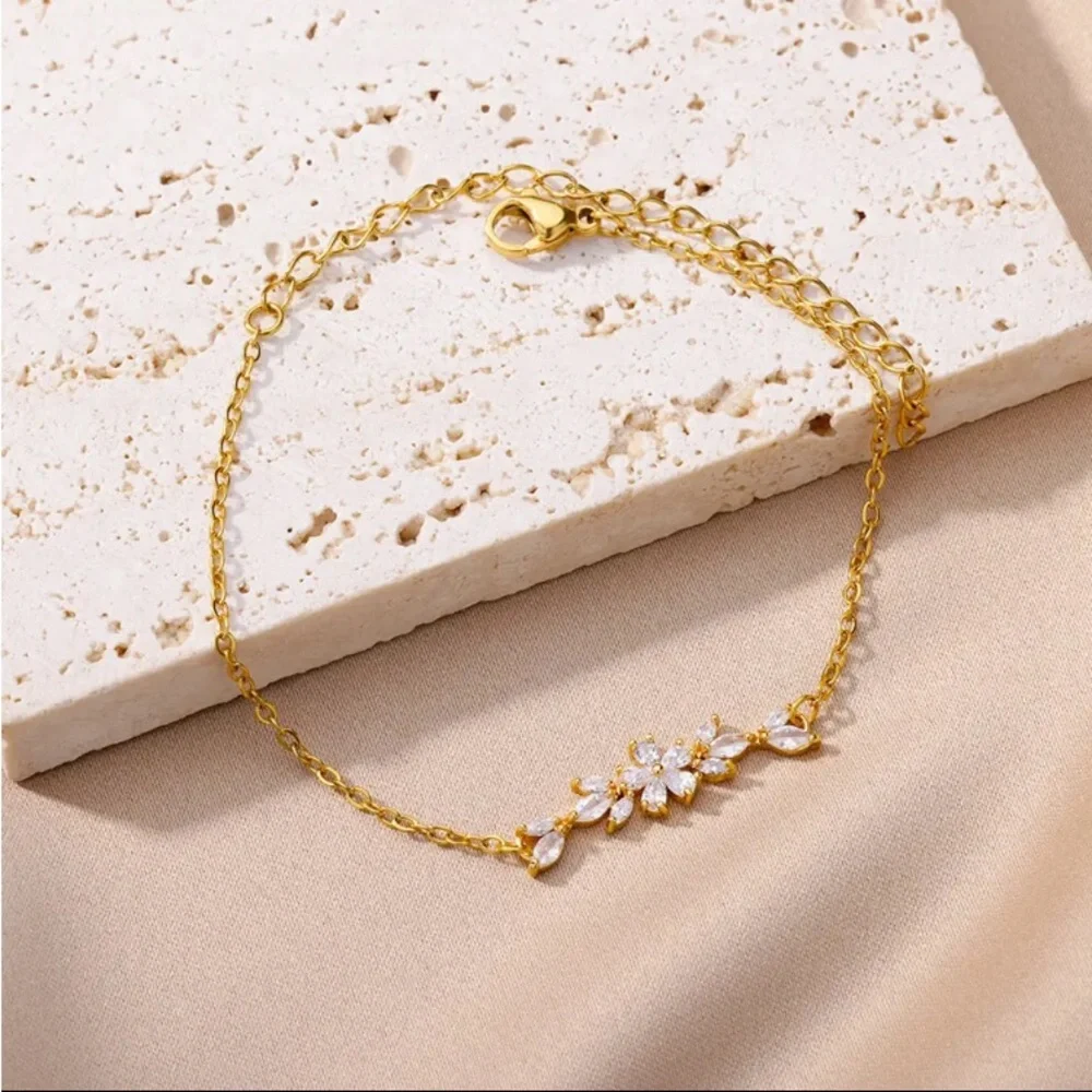 Gold filled Cubic Zirconia Floral Bracelet